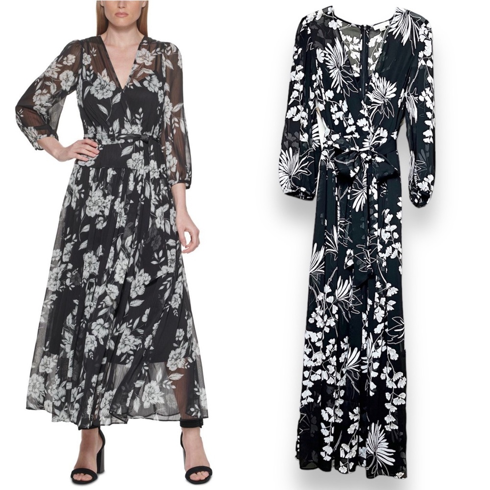 Calvin Klein Faux-Wrap floral maxi dress